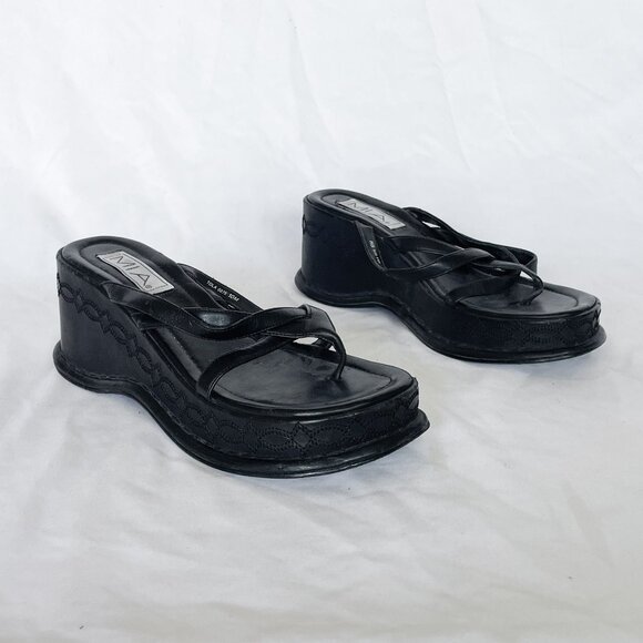 MIA 90s Platform Leather Sandals Size 10 - Picture 1 of 5